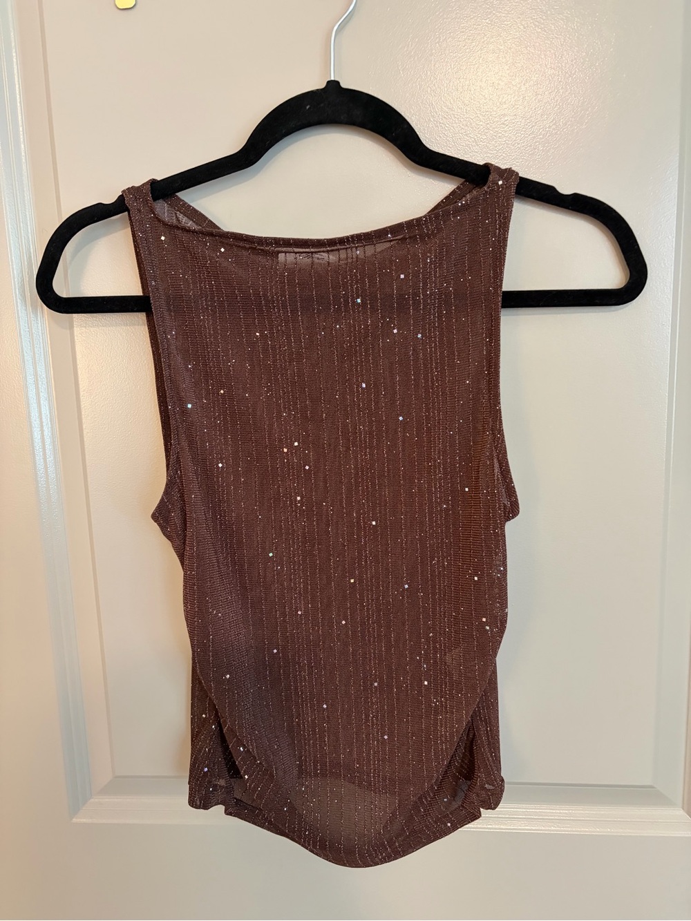 Ribbed Sparkle Tank Top - Brown
